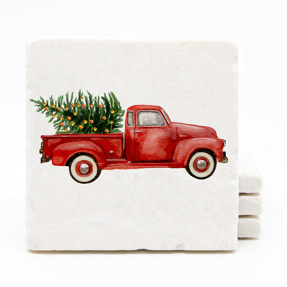 Christmas Tree Truck Marble Drink Coasters