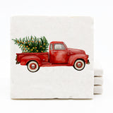 Christmas Tree Truck Marble Drink Coasters