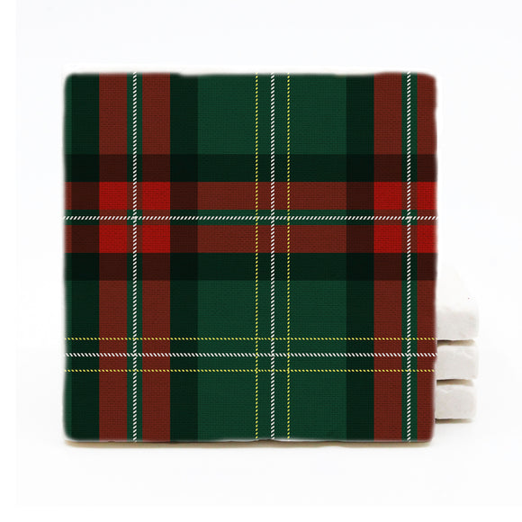 Green and Red Plaid Winter Printed Marble Drink Coasters