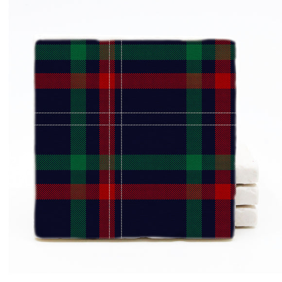 Green and Blue Plaid Winter Printed Marble Drink Coasters