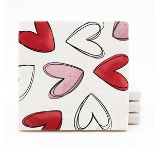 Valentine's Day Heart Printed Marble Drink Coasters