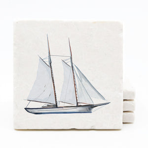 Nautical Marble Coasters - Set of 4 Handmade Boat Marble Tile Drink Coasters