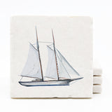 Nautical Marble Coasters - Set of 4 Handmade Boat Marble Tile Drink Coasters