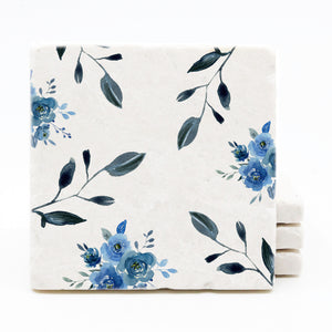 Blue Floral Pattern Drink Coasters - Floral Spring Wedding Decor