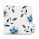 Blue Floral Pattern Drink Coasters - Floral Spring Wedding Decor