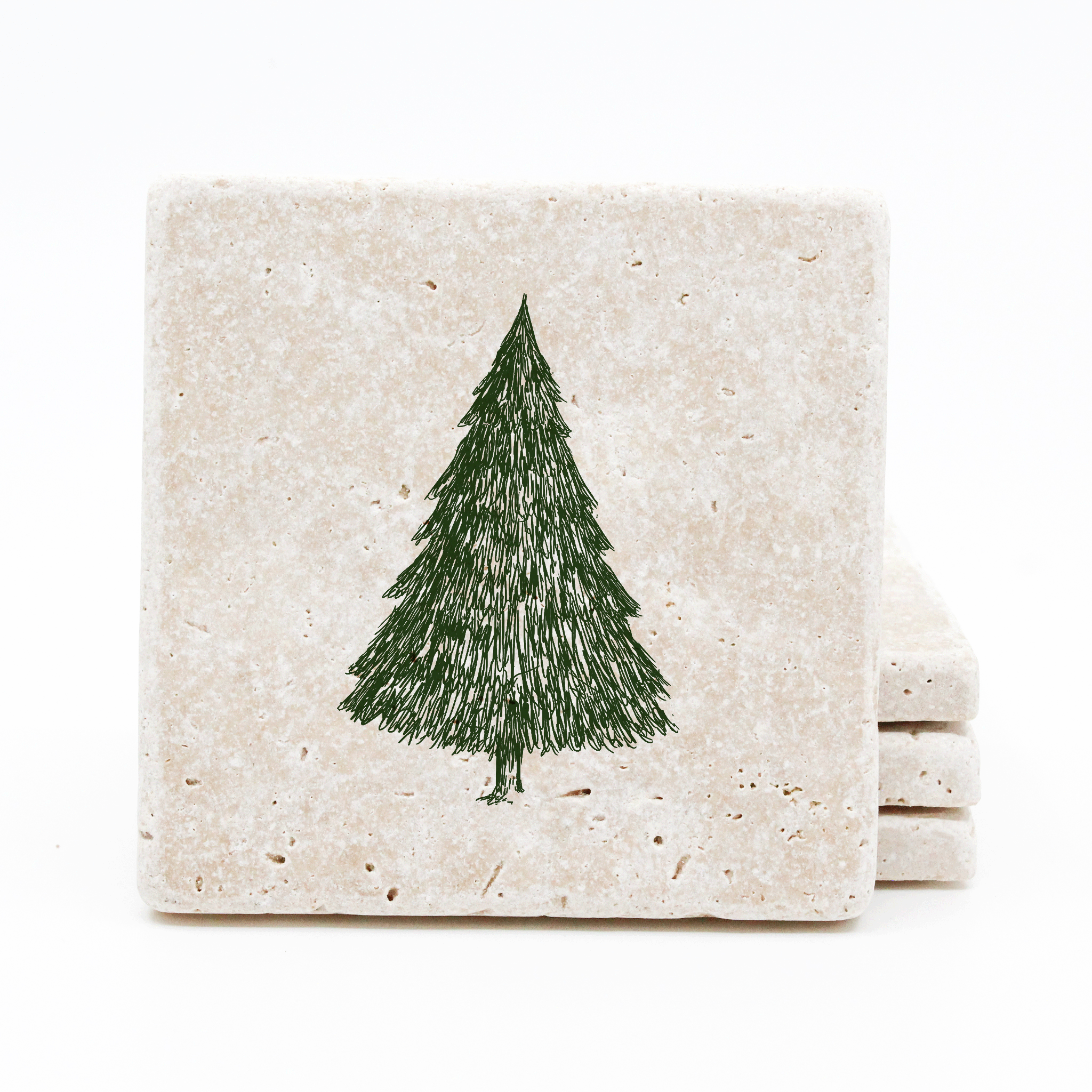 Christmas Tree Shaped Marble Coasters Set Of 4 - Heavy Duty, Holiday Decor, Stocking Stuffers
