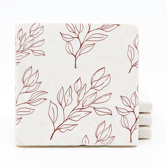 Red Floral Sketch Pattern Coasters